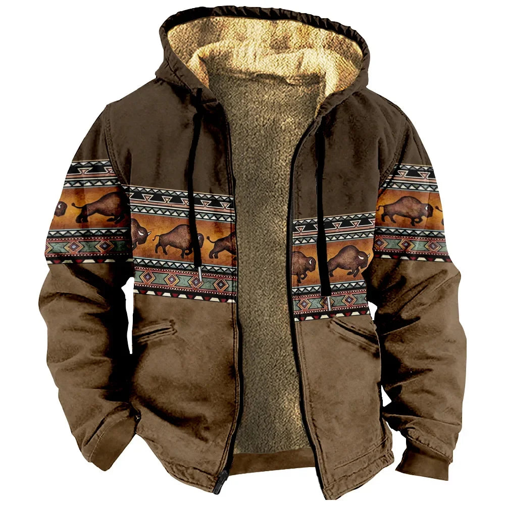 Vintage Winter Hooded Jackets for Men Thick Fleece Motorcycle Hoodies Casual Fit Zipper Jacket Male Versatile Hooded Sweatshirts
