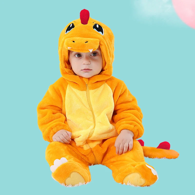 Halloween Kigurumis Fiery Dragon Baby Clothes Romper  Bodysuit Infant Boy Girl Jumpsuit Winter Cosplay Costume Onesie Christmas
