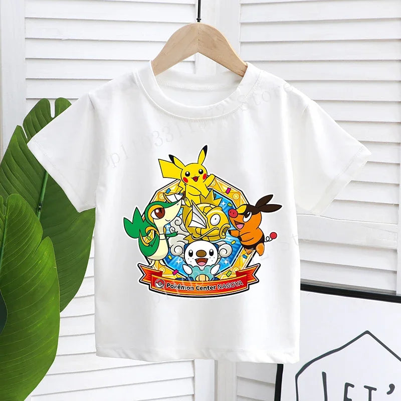 Cartoon Pokemon Children's T-shirt Printed Cute Boys Girls Clothes Anime Outfit Cotton Short Sleeve Shirts Kawaii Birthday Tops