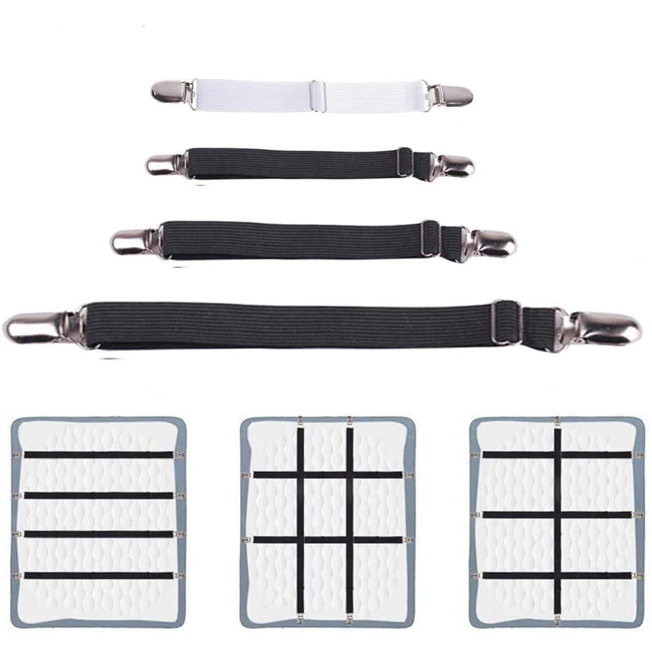 4pcs/set Elastic Bed Sheet Strip Fastener Bed Sheet Grippers Belt Adjustable Mattress Cover Blankets Holder Bed Sheet Set
