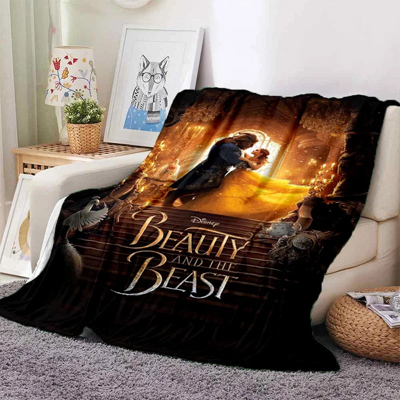 Lovely Beauty and The Beast Cartoon Soft Blankets,Keep Warm Throw Blanket Comfortable Blanket for Picnic Beds Sofa Home Bedroom
