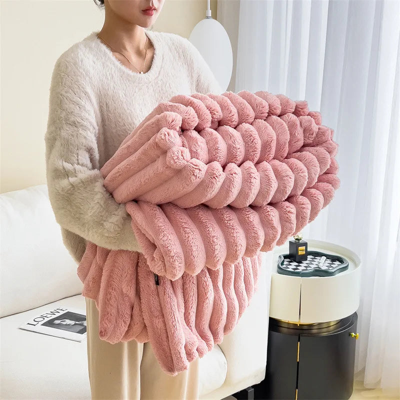 Solid Color Thickened Wide Striped Multifunctional Blanket Can Be Used As Bed Sheet Cover Blanket Nap Blanket  Pet Blanket