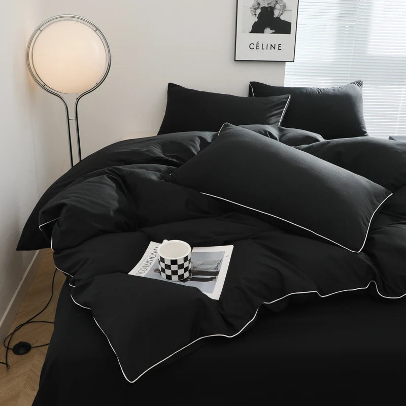 Black Color Bedding Set For Adults Simple Style Double Bed Sheet Sets Single/Queen/king Bed Cover Full Set Plain Bedding 이불세트