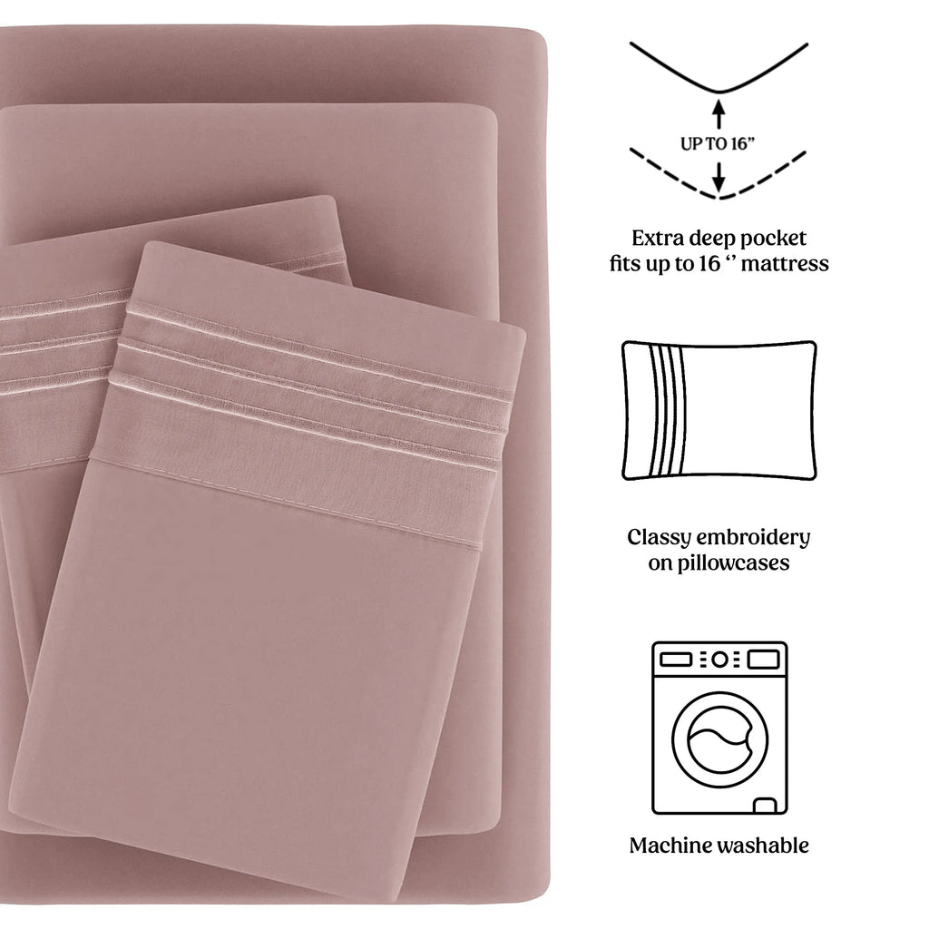 4-piece set of solid-colored bed sheets - 1801 series fashionable and comfortable bedding set