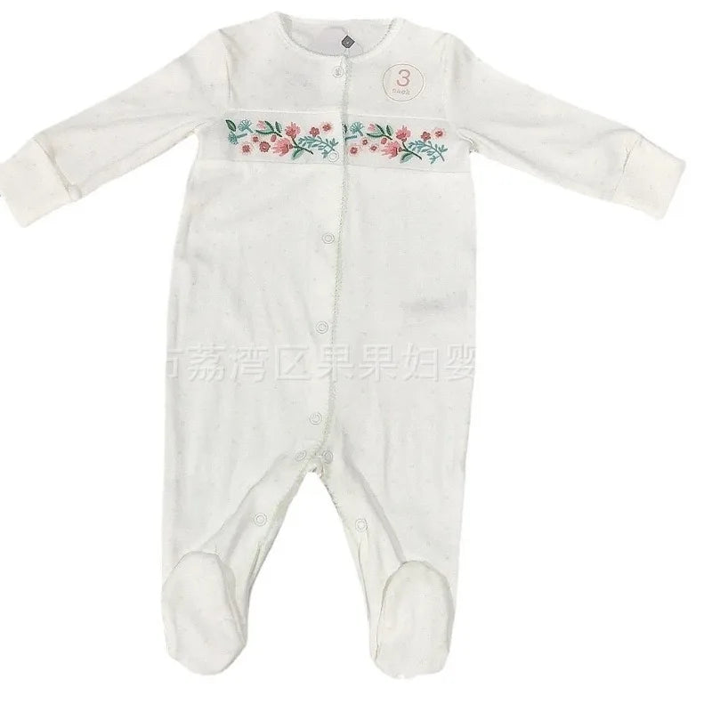Four Season Baby Boy Footies Long Sleeves Round Collar Floral Snap Button Romper Young Children Jumpsuit Baby Girl Outfits HJ11