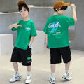 Teen Boys Clothing Set Summer Letter Graffiti Short Sleeve T-shirt+Shorts 2Pcs Suit For 5 6 8 10 12 Years Kids Casual Outfit