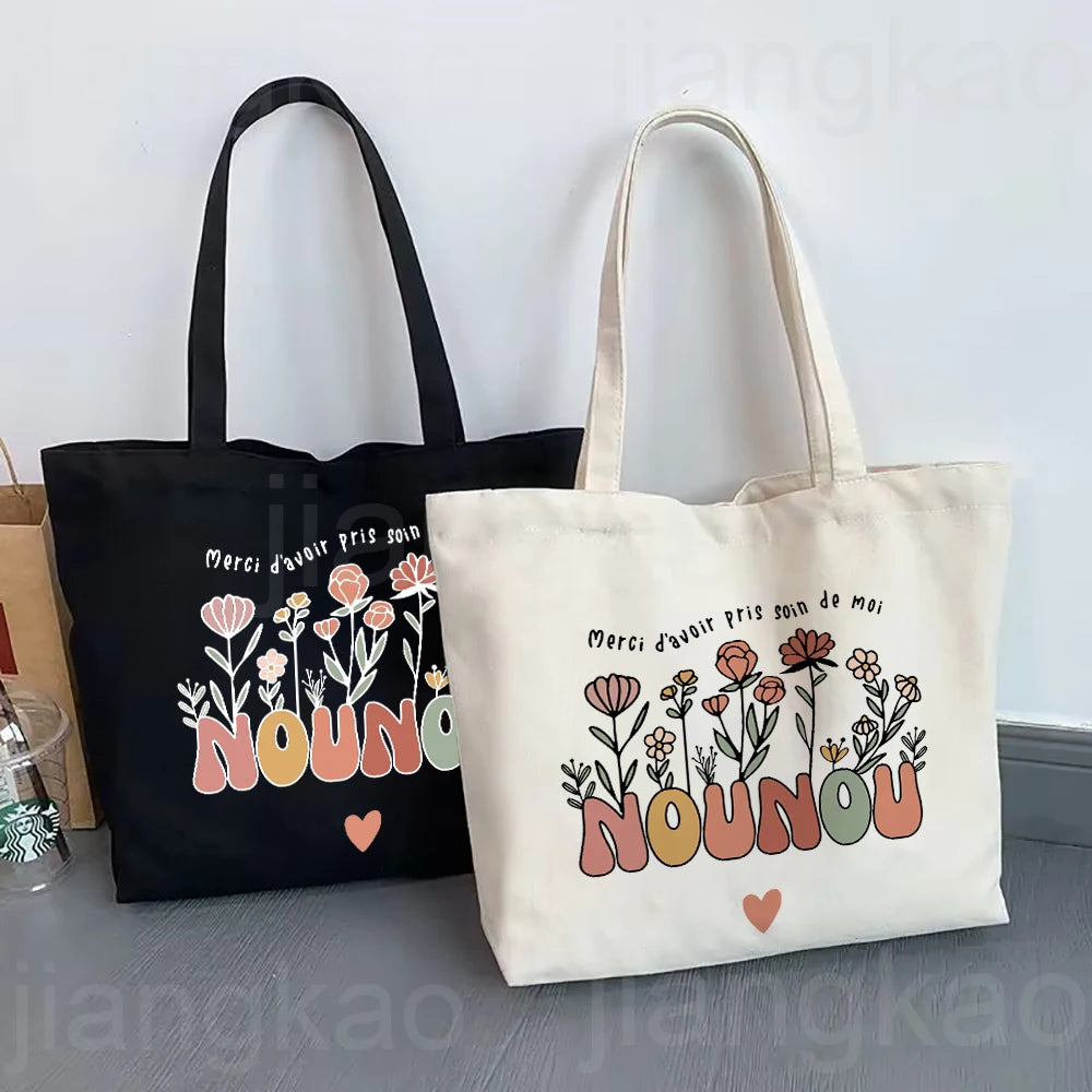 Thank You for Taking Care of Me Nanny Printed Tote Bag Female Shoulder Bag Canvas Handbags Women Shopping Bags Gift for Nounou