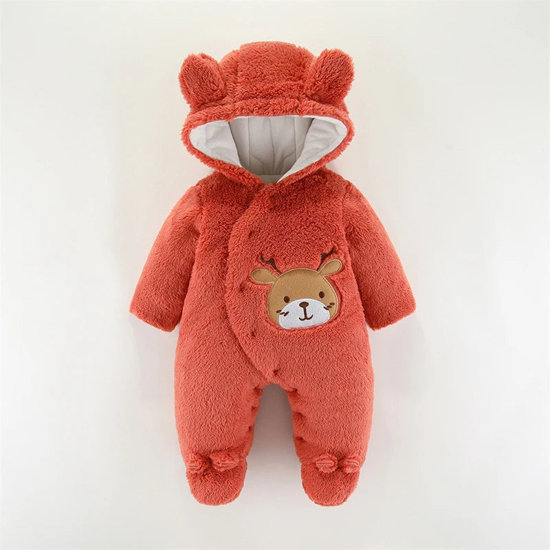 0 3 6 9 12 Months Newborn Baby Rompers Cute Christmas Elk Plush Infant Girl Overall Jumpsuit Autumn Winter Warm Baby Boy Clothes