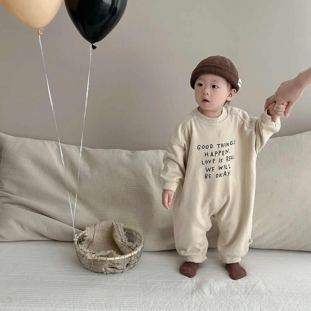 2025 Autumn New Baby Casual Romper Newborn Toddler Boy Long Sleeve Letter Print Jumpsuit Cotton Loose Infant Clothes 0-24M