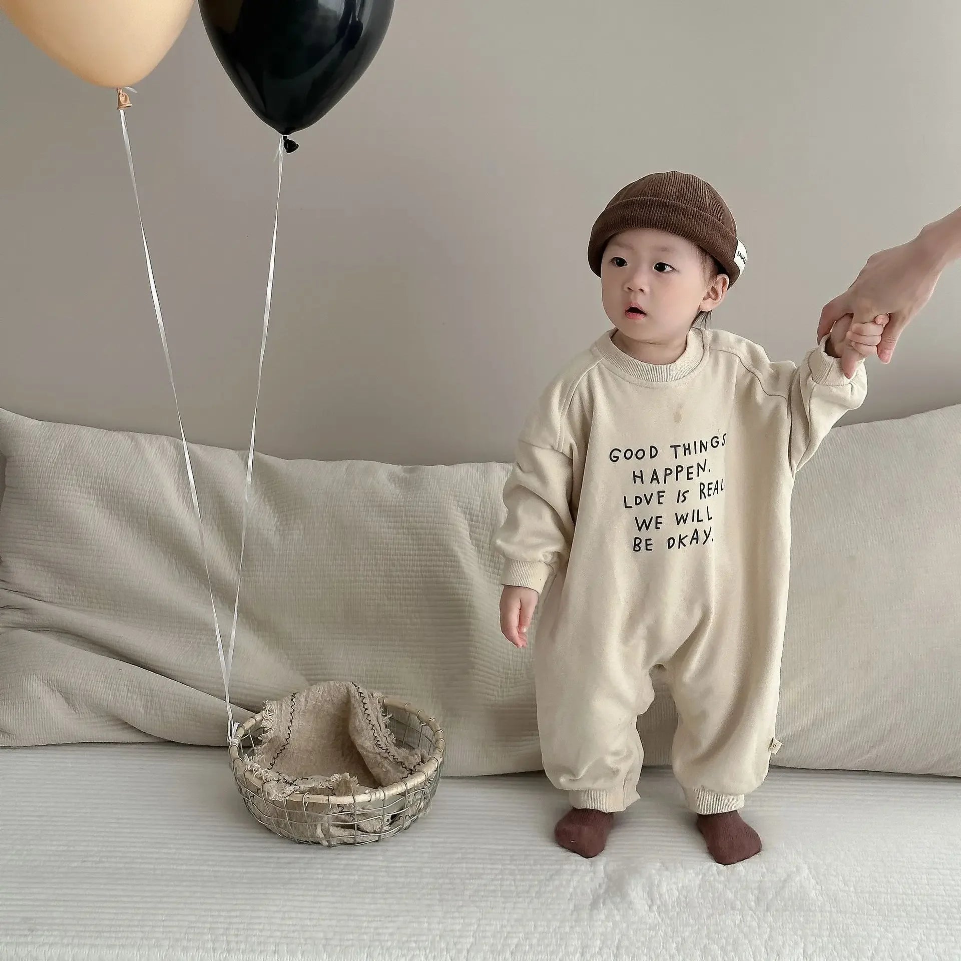 2025 Autumn New Baby Casual Romper Newborn Toddler Boy Long Sleeve Letter Print Jumpsuit Cotton Loose Infant Clothes 0-24M