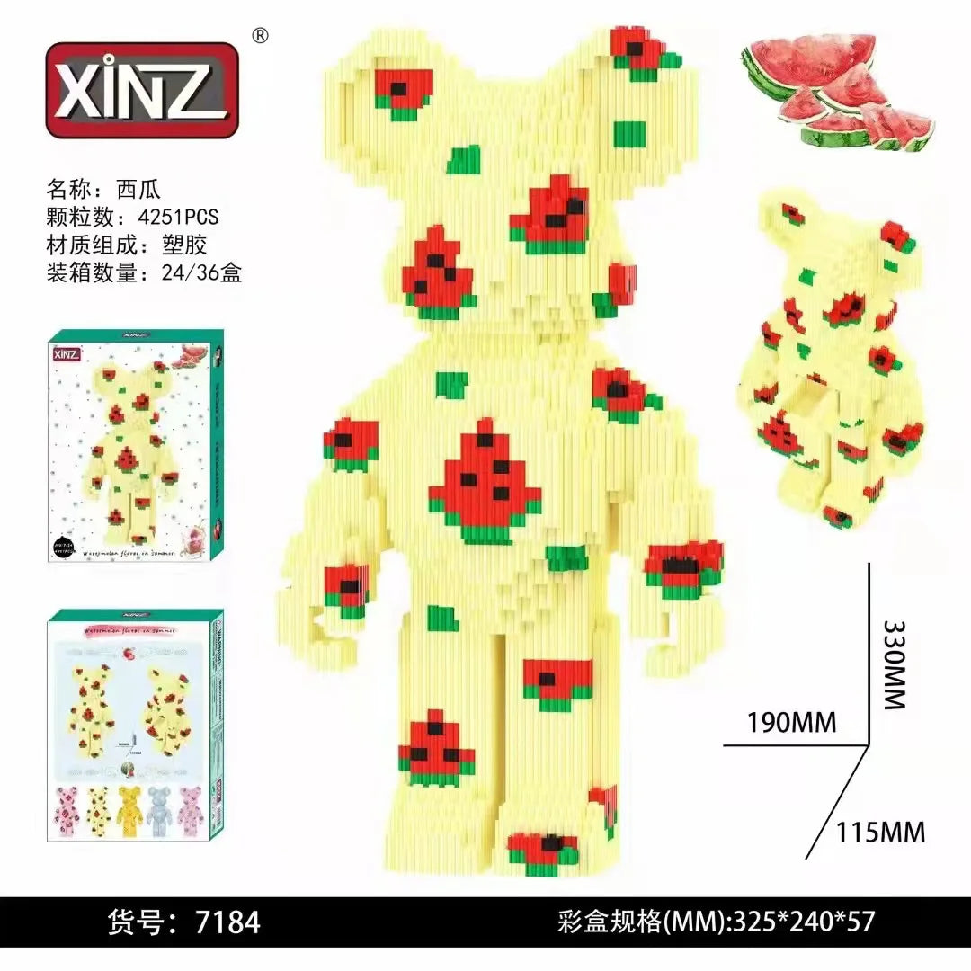Dunhuang Bear Building Block Machine Love Bear Model Assembled Overalls Flower Bear Magic Bricks Toy For Kids Christmas Gift