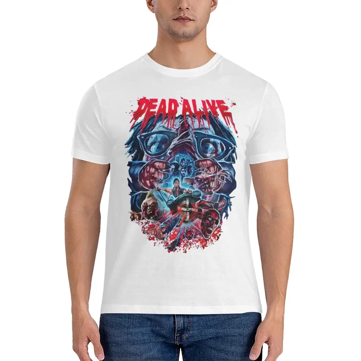 Horror Movie T-Shirts for Men Braindead Horror Movie Cool Pure Cotton Tees Round Neck Short Sleeve T Shirt Summer Clothes