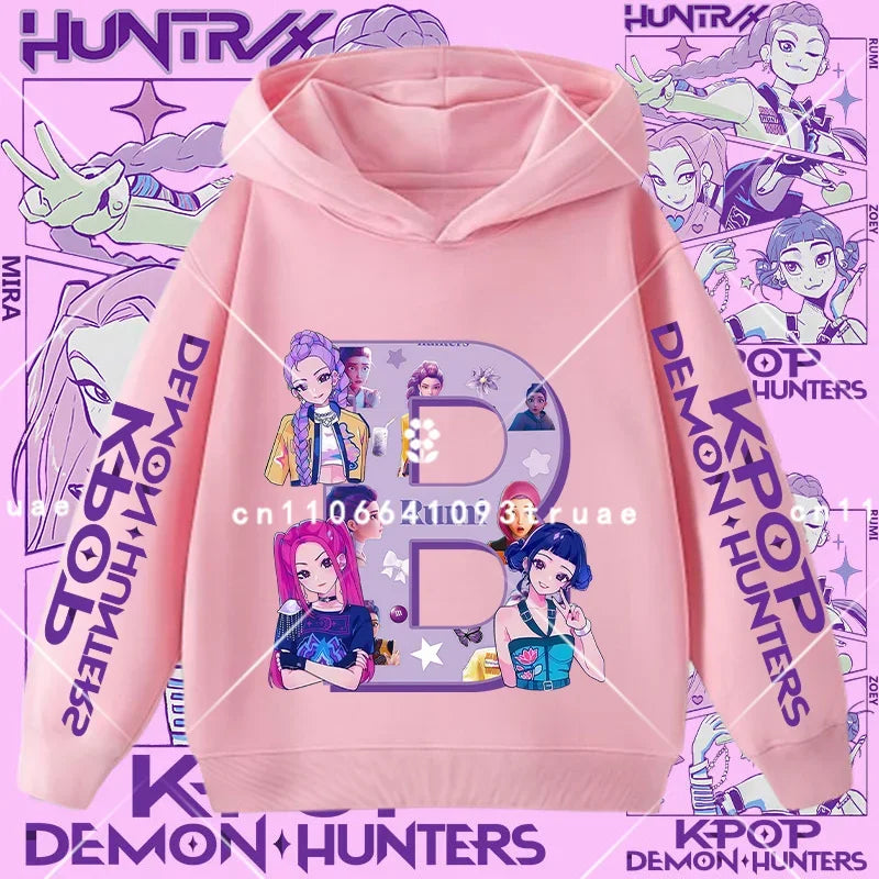 K-pop Demon Hunters girls' sportswear boys' casual shirt children's hooded shirt autumn-winter long-sleeve New model letter A-Z