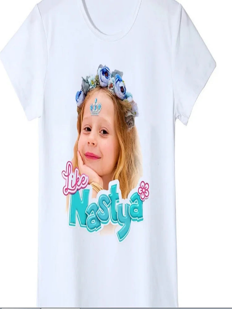Novelty Design Girls T-Shirts Funny Nastya Cartoon Print Girls Clothes Summer Kids  Fashion Baby Tshirt Tops