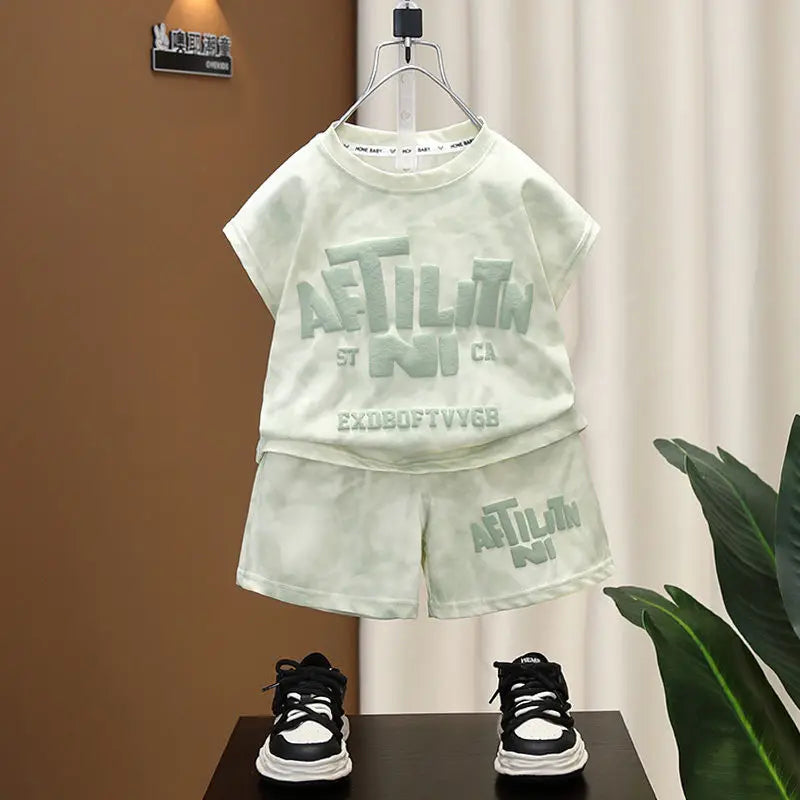 Summer Teenage Boy Clothes Kids Letter Print Sleeveless Top & Shorts 2pcs Suit New Fashion Baby Boys Clothing Children Tracksuit