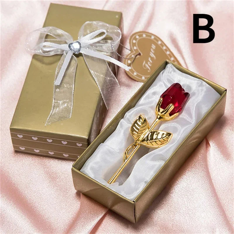 Romantic Crystal Rose Crafts Valentine's Day Gift Creative Wedding Companion Crystal Rose Souvenir Rose Love Jewelry Box Set