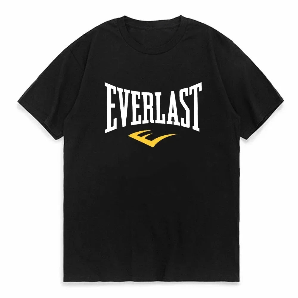 Summer Cotton T-shirt O-collar EVERLAST Boxing Print Summer Harajuku Streetwear Trendy Men's T-shirt Top