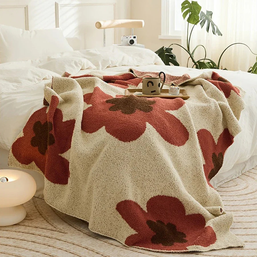 Knitted Velvet Blanket Ins Style Sunflower Nap Blanket Camping Warm Single Person Leisure Thick Blanket Sofa Air Conditioning