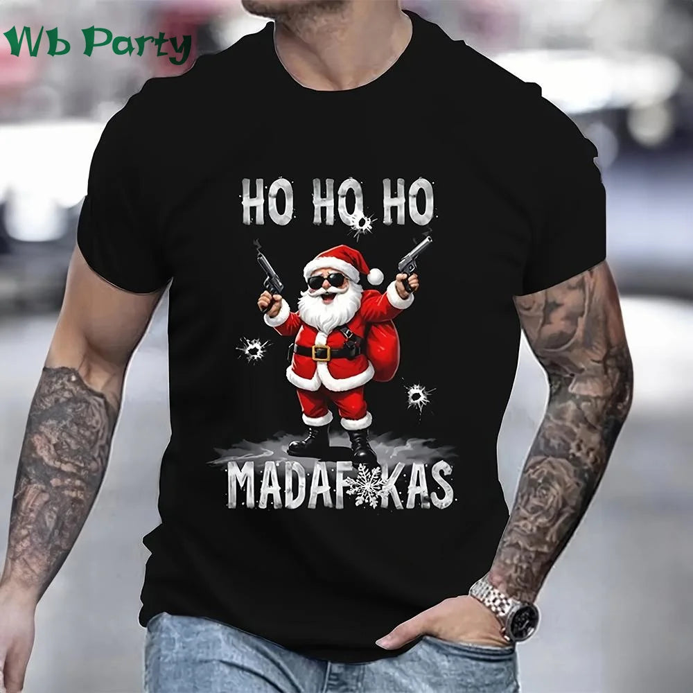 Funny Christmas T shirt Men Santa Claus Men's Clothing O-Neck Short Sleeve Tee Simple Men's T-shirt Fashion T-shirts for Men Top