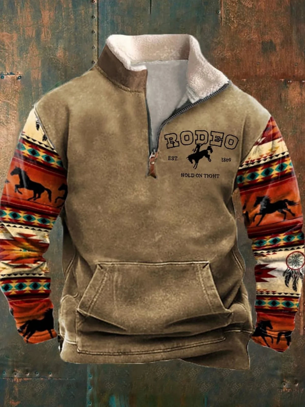 Fall/Winter Men's Printed Jacket: Fashionable Trend with Fur Collar, Long Sleeve, Half-Zip, Casual and Loose-Fitting Hooded Coat