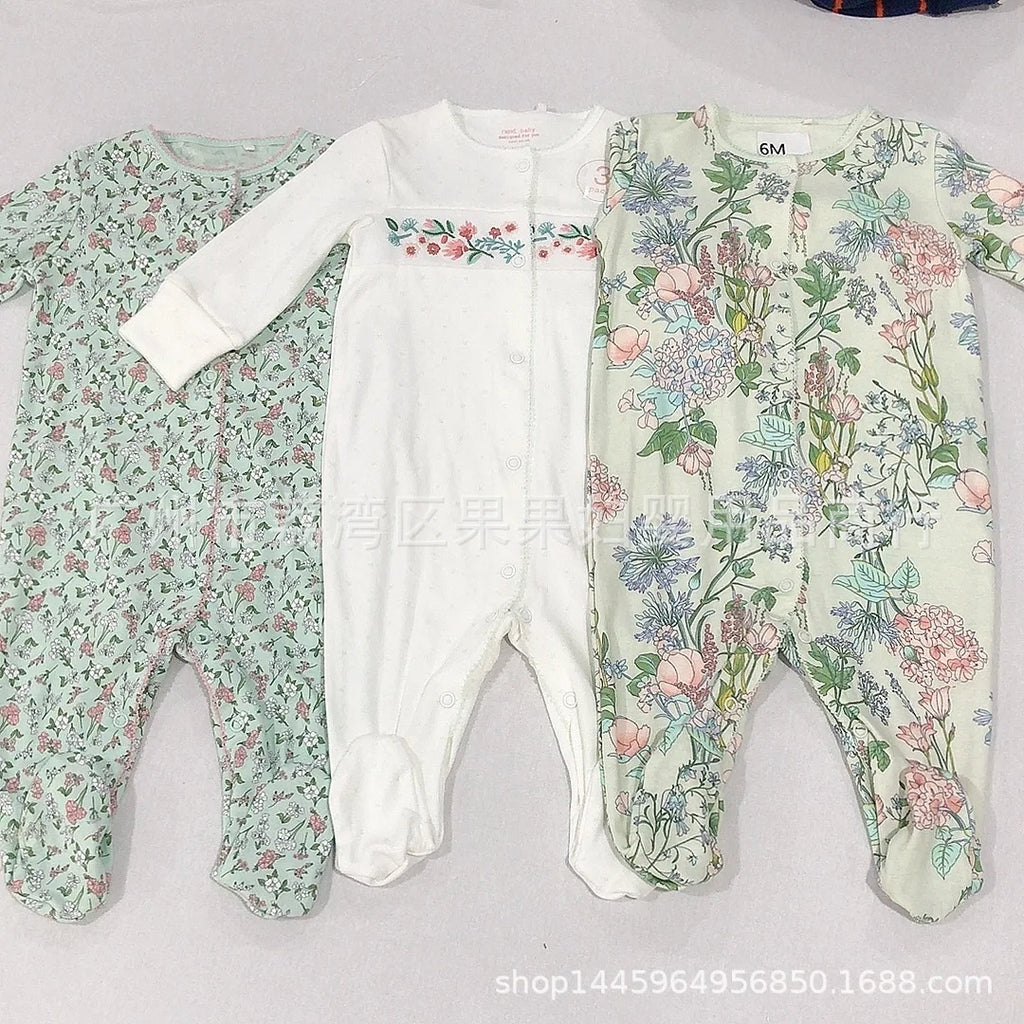 Four Season Baby Boy Footies Long Sleeves Round Collar Floral Snap Button Romper Young Children Jumpsuit Baby Girl Outfits HJ11