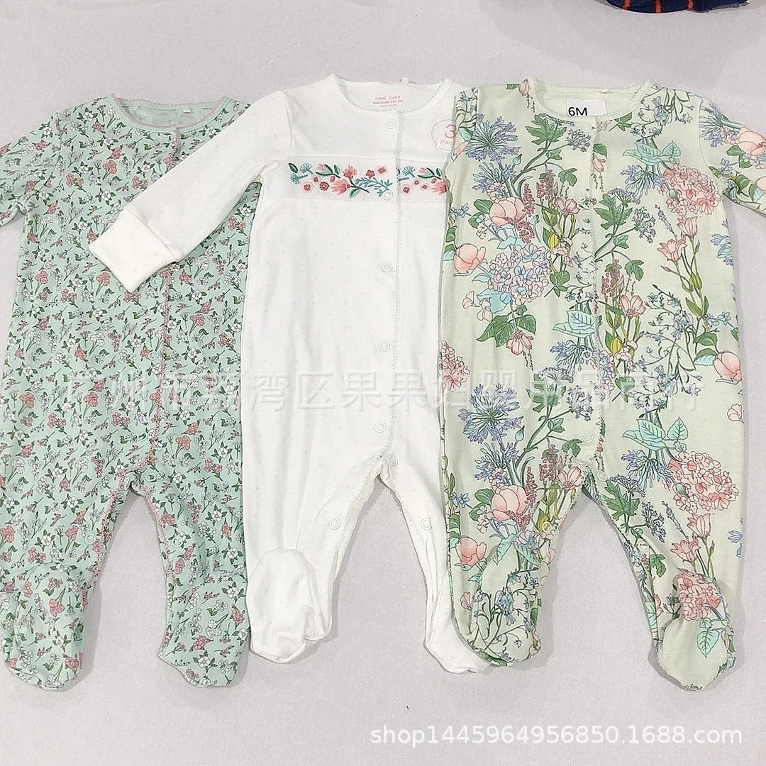 Four Season Baby Boy Footies Long Sleeves Round Collar Floral Snap Button Romper Young Children Jumpsuit Baby Girl Outfits HJ11