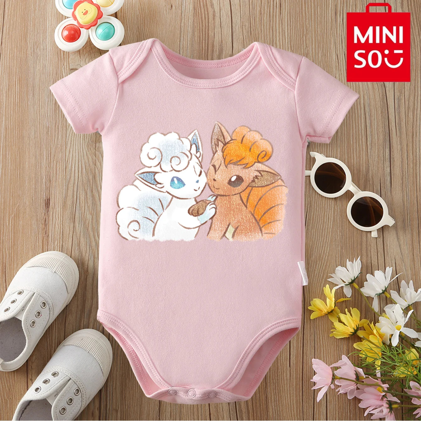 MINISO Pure Cotton Cute Pokemon Pikachu Print Bodysuit Baby Soft Cloths Gift for Baby Onesie Jumpsuit for 0 To 12 Months Newborn