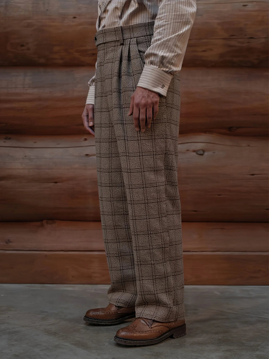 Men's Elegant Neapolitan Woolen Trousers Autumn Winter New Style Slim Fit High Waist Straight Leg Dress Pants with Checkered But