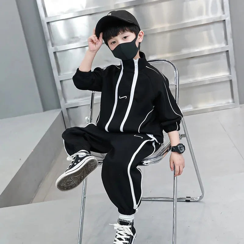 Boys Coat + Trousers Cotton 2PCS/Set Kids Sport Suits 2023 Elegant Winter Autumn Plus Size Teenagers Children Sets