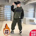 2025 winter autumn Boys Clothes Set cotton Velvet Sweatshirt hooded + Pants Tracksuits Kids Suit Children 4 8 9 10 11 12 14 Year