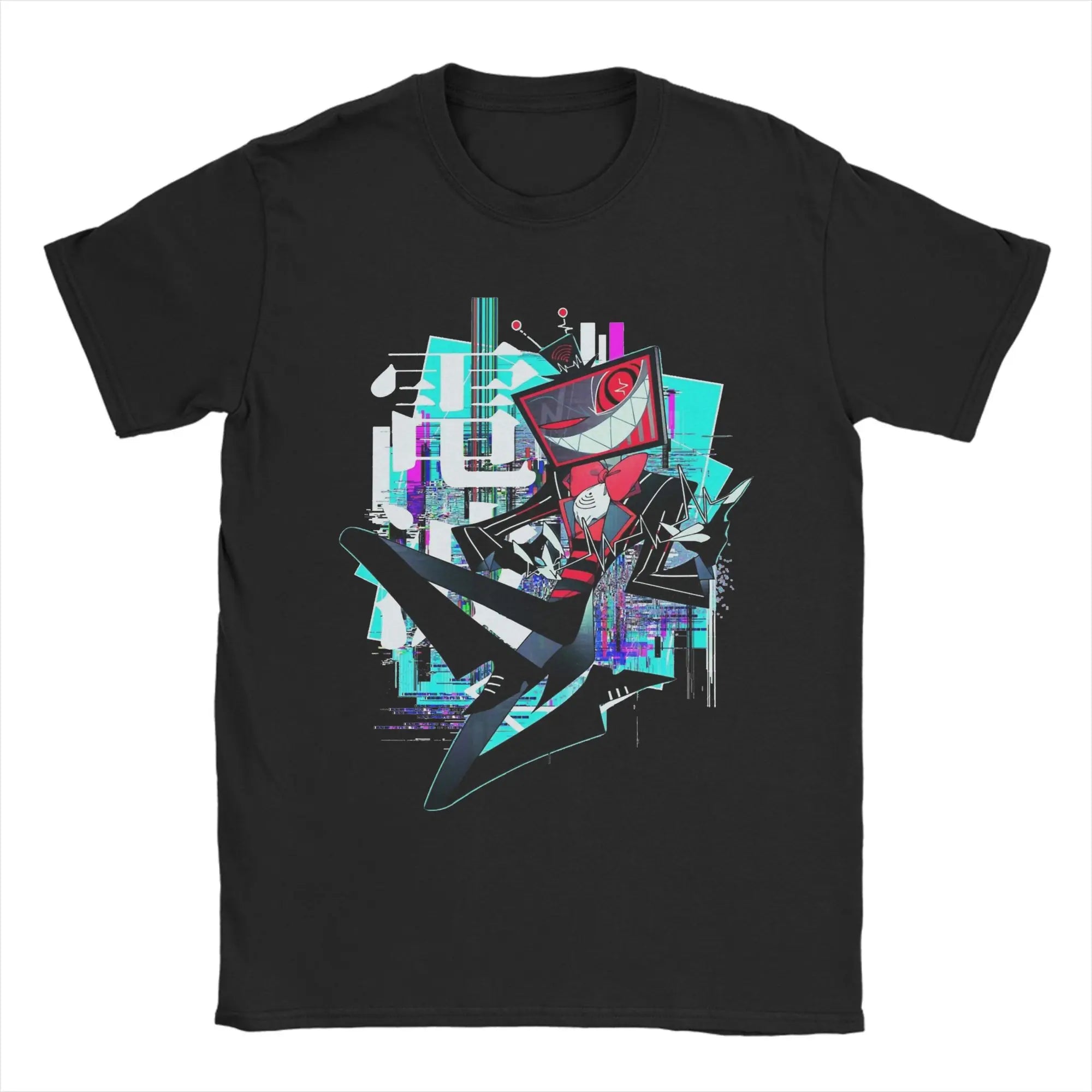 Vintage Hazbins Hotels Alastor Cartoon T Shirt Men Cotton Short Sleeve  Round Neck Summer Clothes