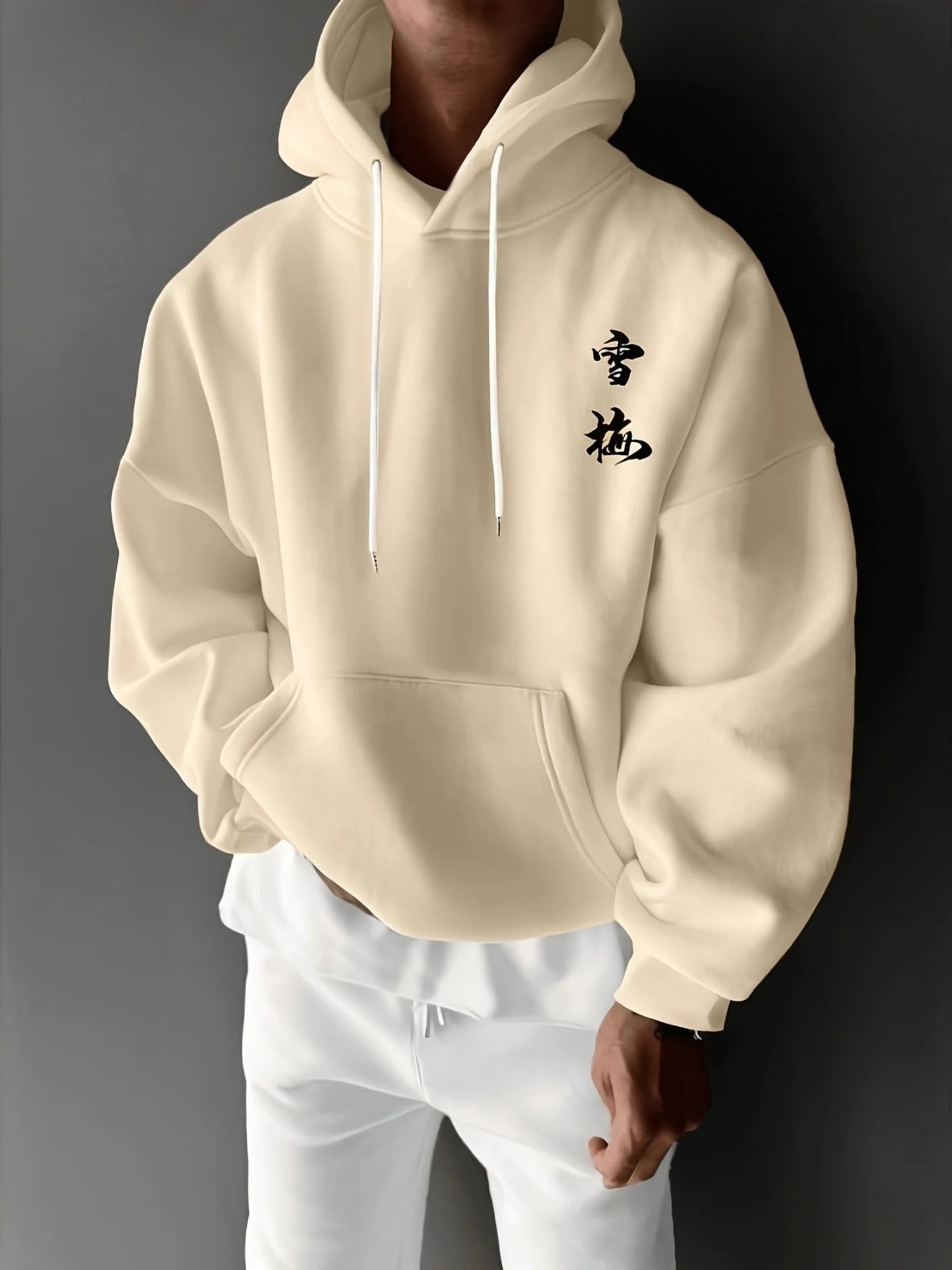 French Terry Men's Casual Hoodie Pocket Loose Fit Floral Print and Lettering Hooded Collar  Autumn Essential Pullover Sweatshirt