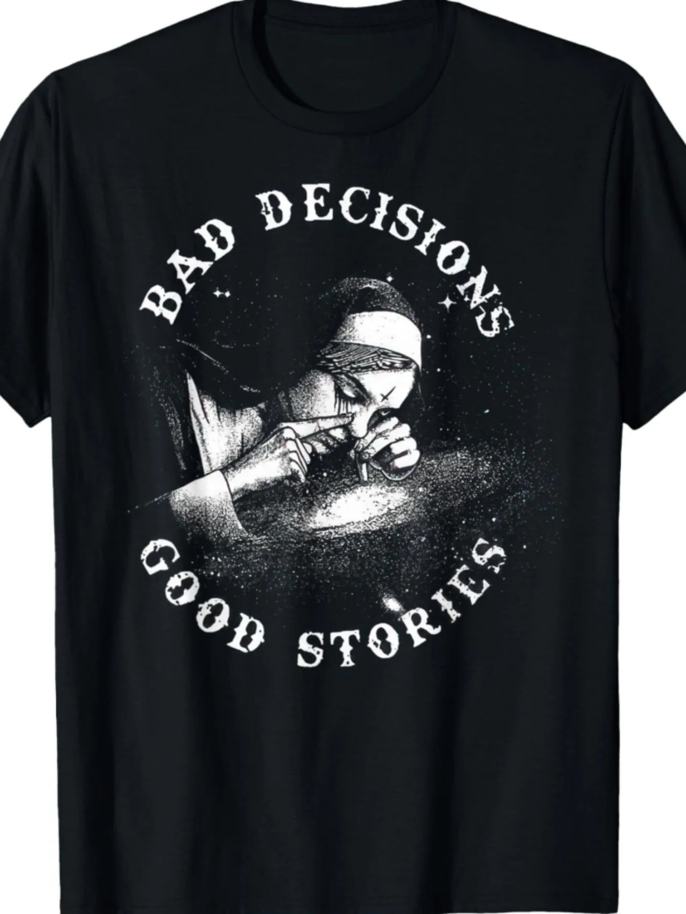 Men's Gothic Horror Design T-shirt Satanist Nuns Print Small Design Men's T-shirt Dark Unique Rebellious Personality Pure Cotton