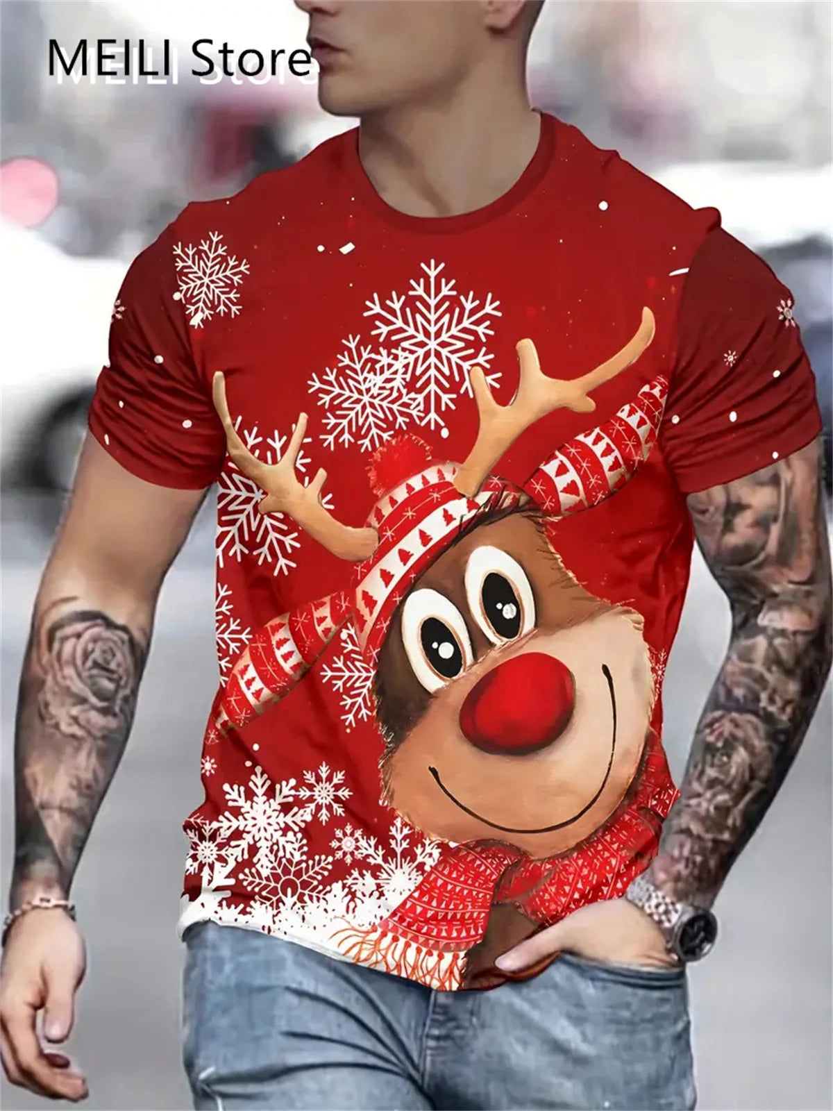 Men's T Shirt Santa Claus Graphic Print Pullover Summer Casual Short Sleeve Tee Funny T-Shirts Male Christmas Oversized Clothing