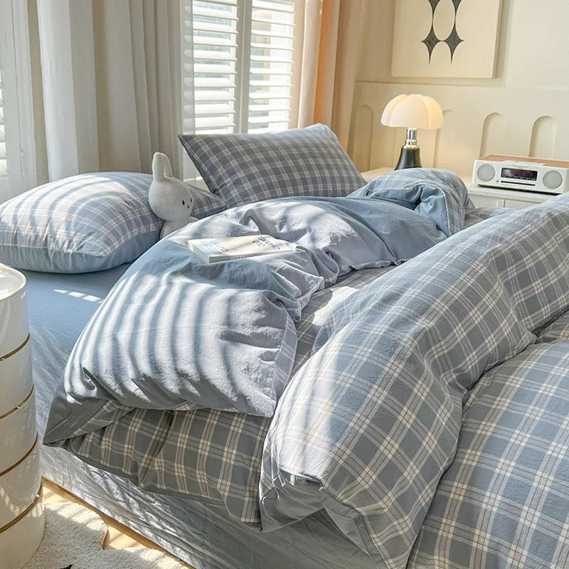 Bed Sheets Set Plaid Style Duvet Cover Pillowcase with Bedsheets Home Bed Linen Sets 이불커버세트 Skin-friendly Bedclothes