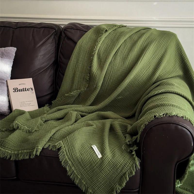 Skin-friendly Blanket Pure Cotton Plaid Home Bed Blankets Breathable Plaid Travel/Car/Office Shawl Air Conditioning Blanket 담요