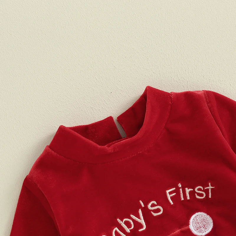 Baby Christmas Outfit Long Sleeve Semi-high Neck Santa Claus Footie Jumpsuit with Hat 2-piece Outfit for Boys Girls