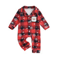 0-18M Newborn Baby Christmas Pajamas Plaid Snowflake Print Button Down Lapel V Neck Long Sleeve Romper