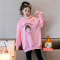 Teenage Girls Hoodies Sweatshirts Cool Girl Warm Insulated Outerwear with Cartoon New Winter Thicken Clothes Cotton Hooded Tops