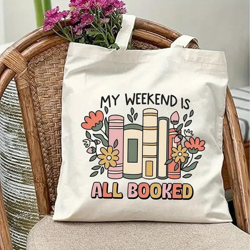 "I'm with The Banned" Funny Canvas Tote Bag Women Wildflower and Books Shopping Bag Vintage Teacher Reusable Female Shoulder Bag