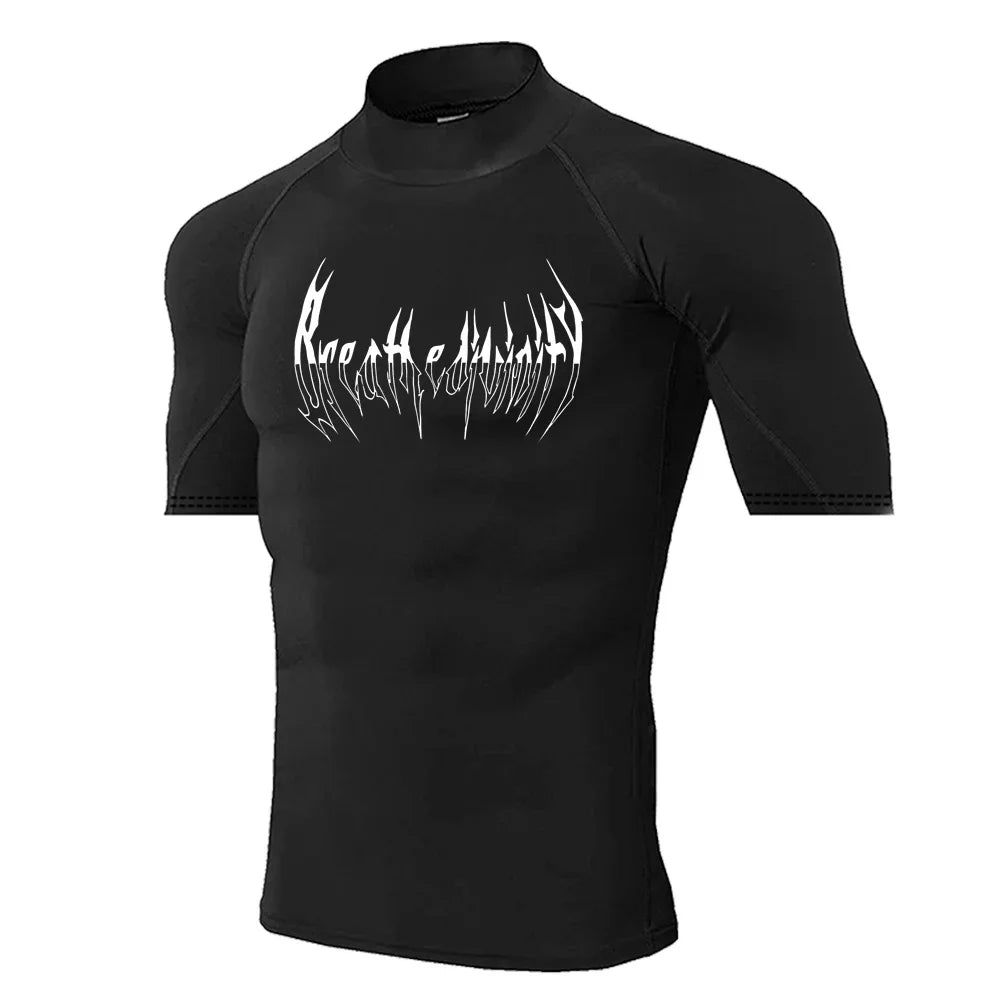 Graphic Short Sleeve Compression Shirt for Men Summer Athletic Quick Dry Tshirt Gym Workout Running Tees Tops Sporty Baselayers