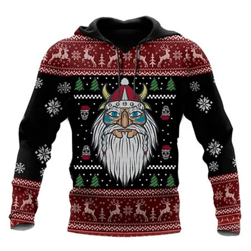 Santa Claus Print Hoodies For Men Autumn and Winter New in Sweatshirts Christmas Harajuku Oversized Clothing Casual Pullover Top