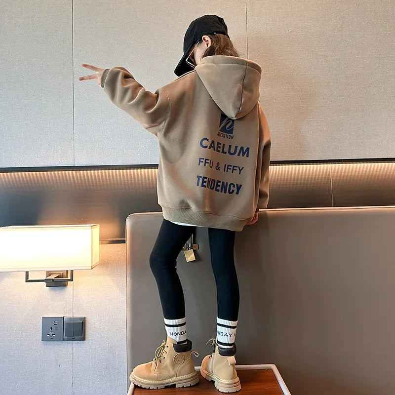 2025 girls clothes autumn winter sweatshirt bear t-shirt hooded + stretch pants leggings teens children set 8 9 10 11 12 year