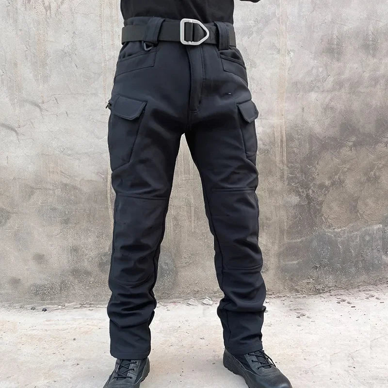 Men's Winter Pants Water Resistant Fleece Lined Snowboard Softshell Tactical Pants with Multi-Pockets Outdoor Work Pants