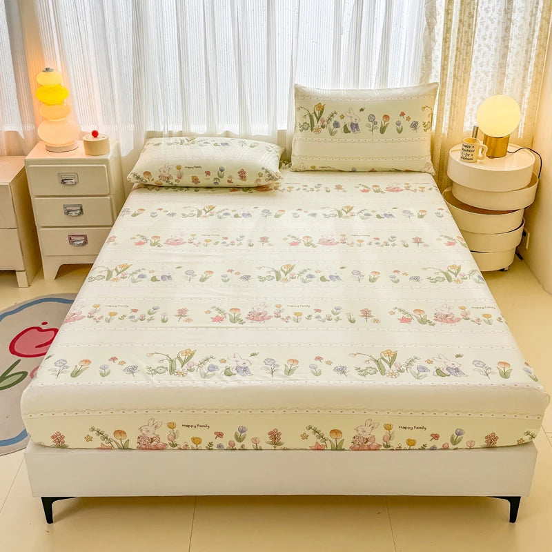 Skin-friendly Fitted Sheet and Pillowcase Cartoon Style Bed Cover Home Bed Linen Single/Twin/Queen/King Size Bedsheet sabanas