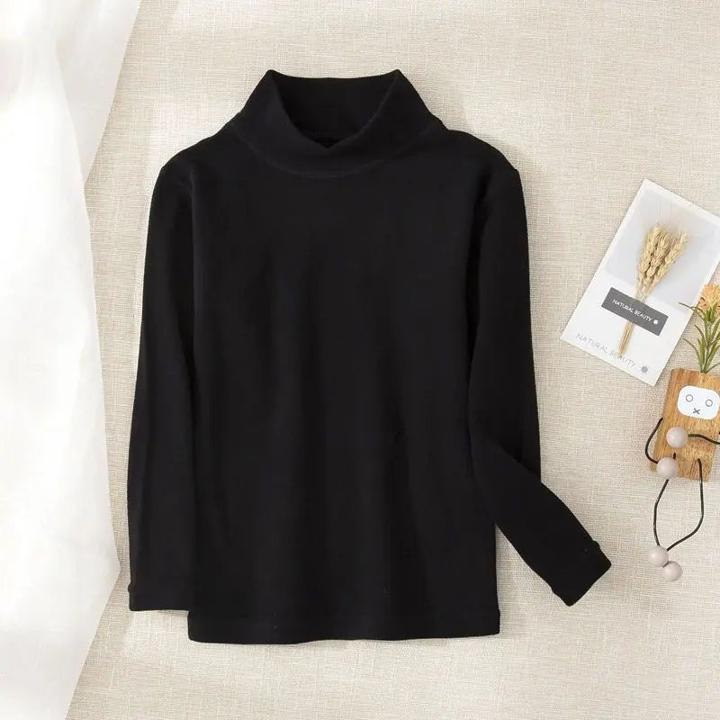 Children's Thermal Underwear Autumn Winter Half High Neck Candy Colored Warm Top Boys Girls Long Sleeved Pullover Base Shirt