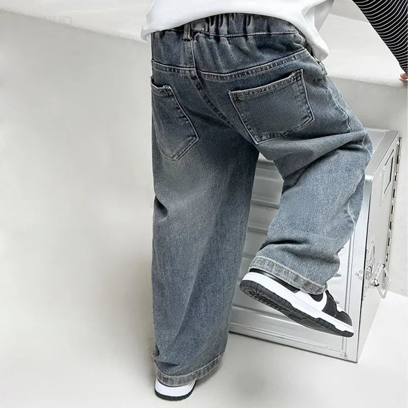 Boys version straight jeans street style 2025 new jeans medium and big children handsome street straight wide-leg 4 -12Y