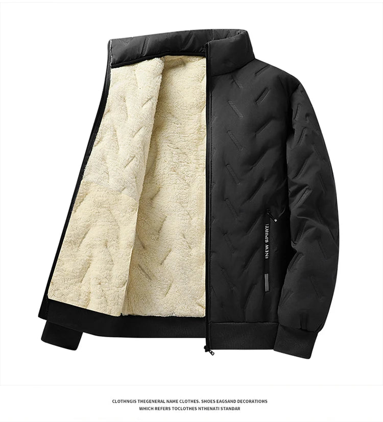 Men's autumn and winter sports suit stand collar casual open top jacket outdoor thick warm cotton jacket and pants two-piece set