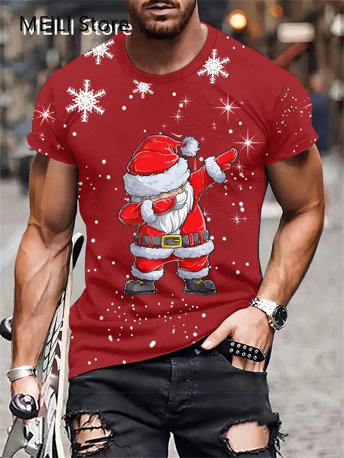 Men's T Shirt Santa Claus Graphic Print Pullover Summer Casual Short Sleeve Tee Funny T-Shirts Male Christmas Oversized Clothing