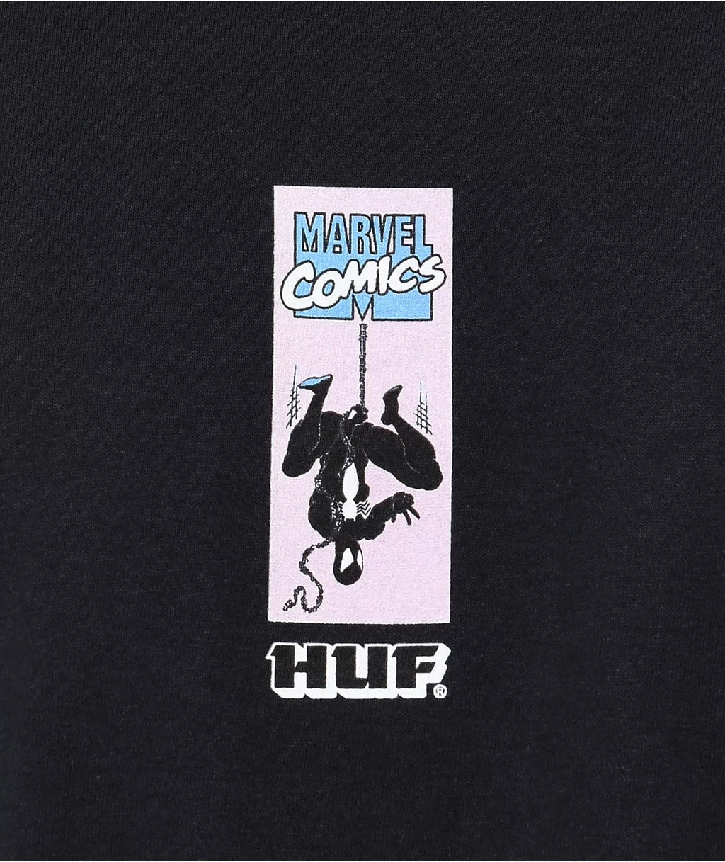 Men's Black Venom Pattern T-shirt Features Sharp Teeth and A Red Tongue Design A Superhero Comic Book Style T-shirt